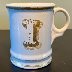 William Sonoma Metallic Gold Letter “I” Monogram Initial Porcelain Mug